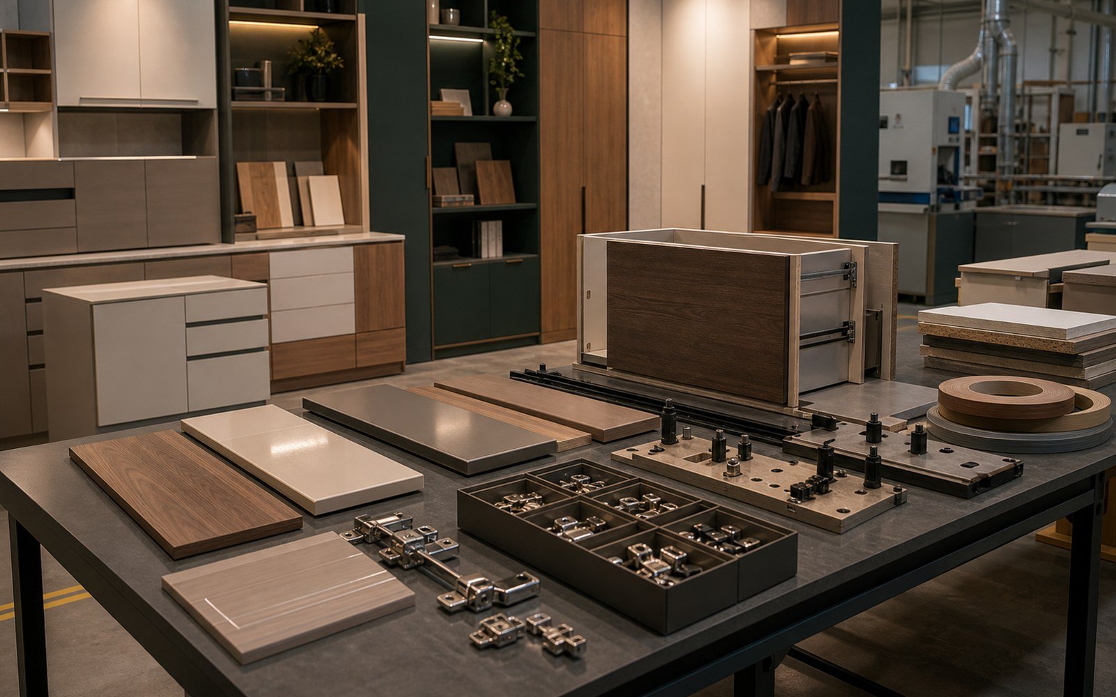 Furniture cabinet production using matching panels and edge banding